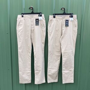 Men's Flat Front Chino with Motion Flex Waistband Khaki Pants 2-Pack Size 32X32